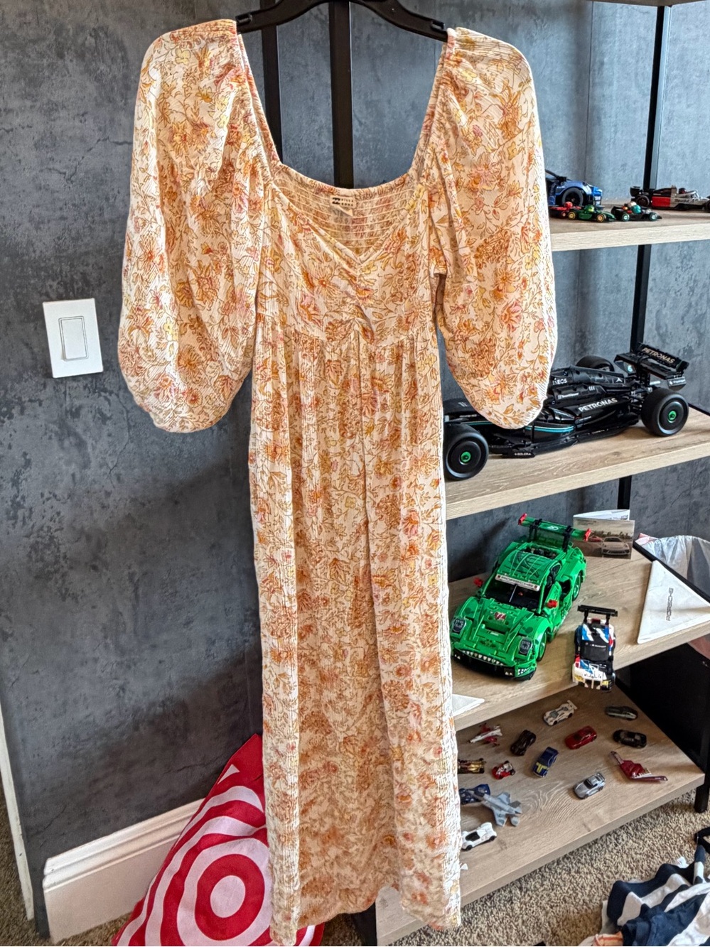 Billabong Peach and Ivory Floral Smocked Maxi Dress